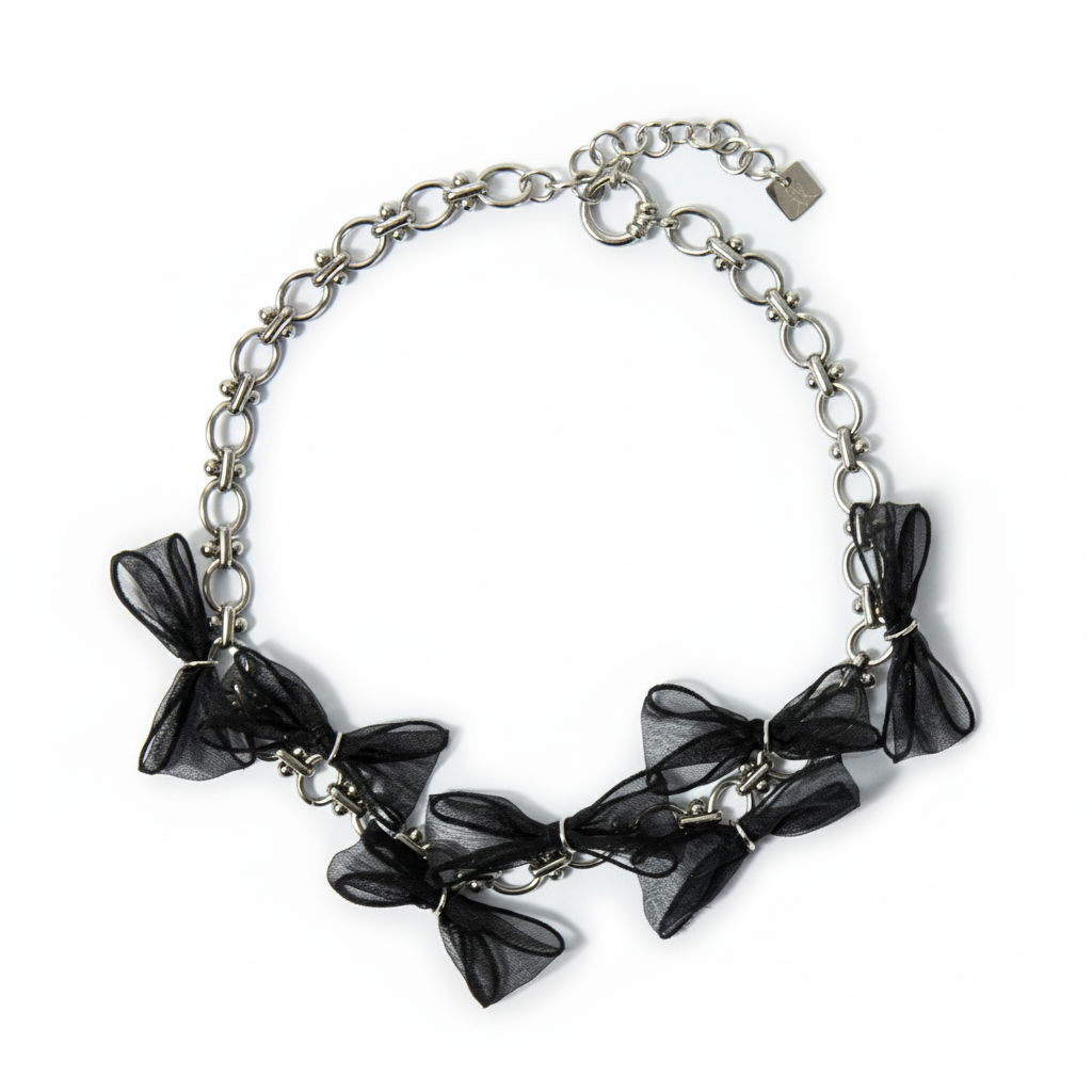 Collier Noir à Nouer Dans Le Cou - Style Perles Cocktail - Neuf Sans Emballage
